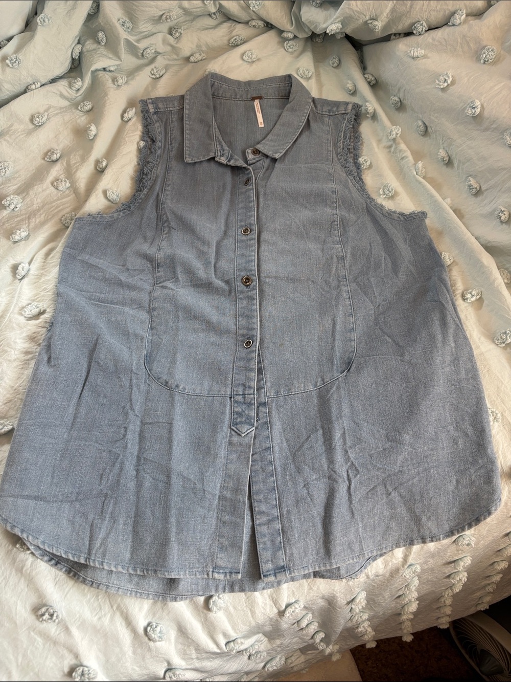 Free People Light Blue Sleeveless Button-Down Chambray Shirt